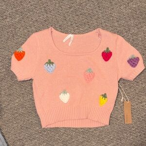 NWT Dreamer’s By Debut 3D Stitch Strawberry Short Sleeve Sweater